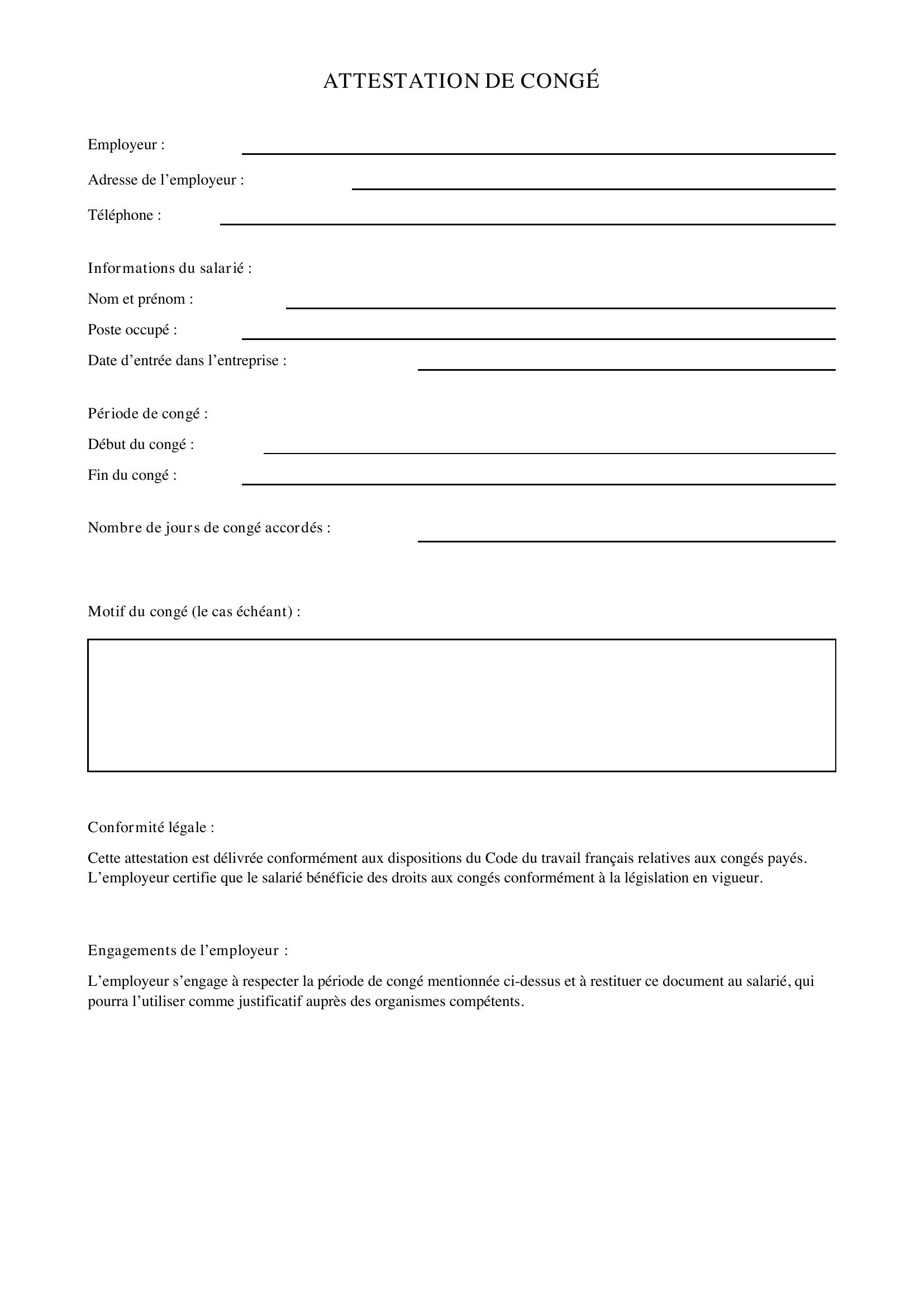 Attestation De Congé