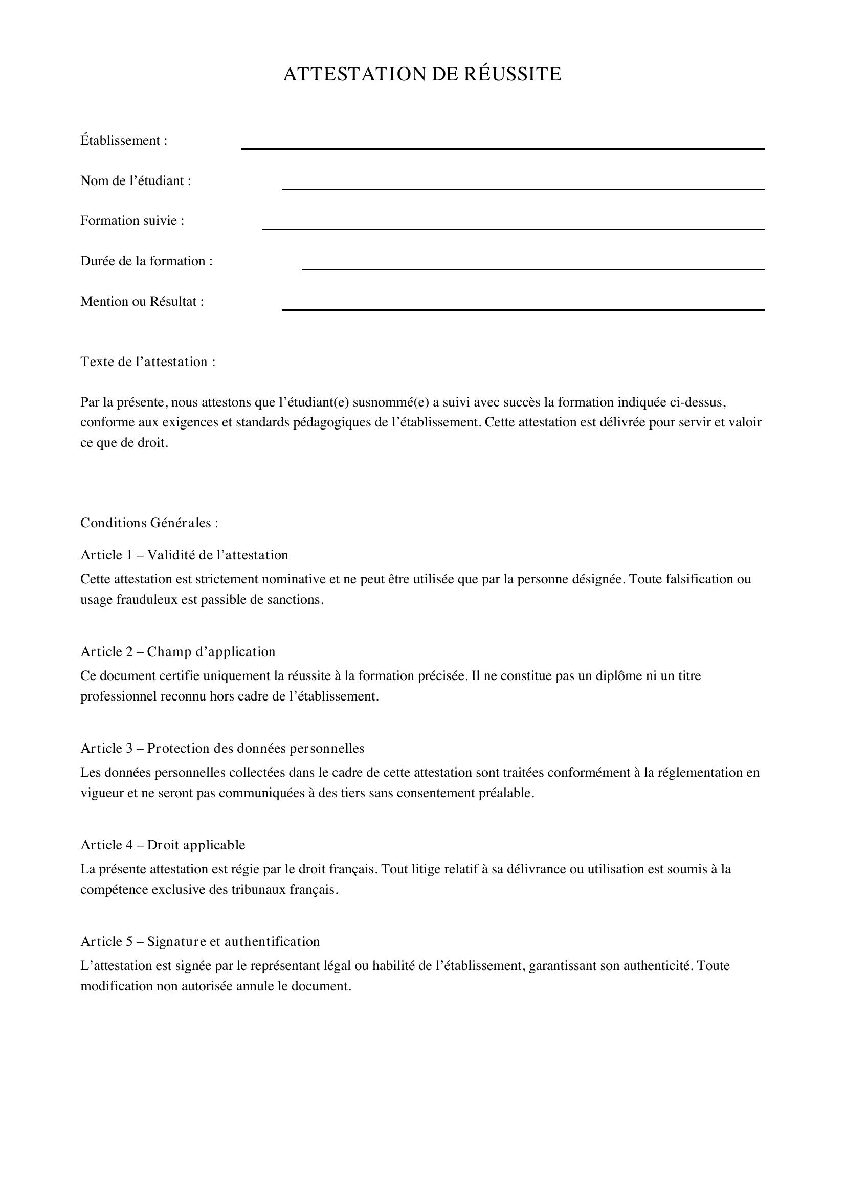 Attestation De Réussite