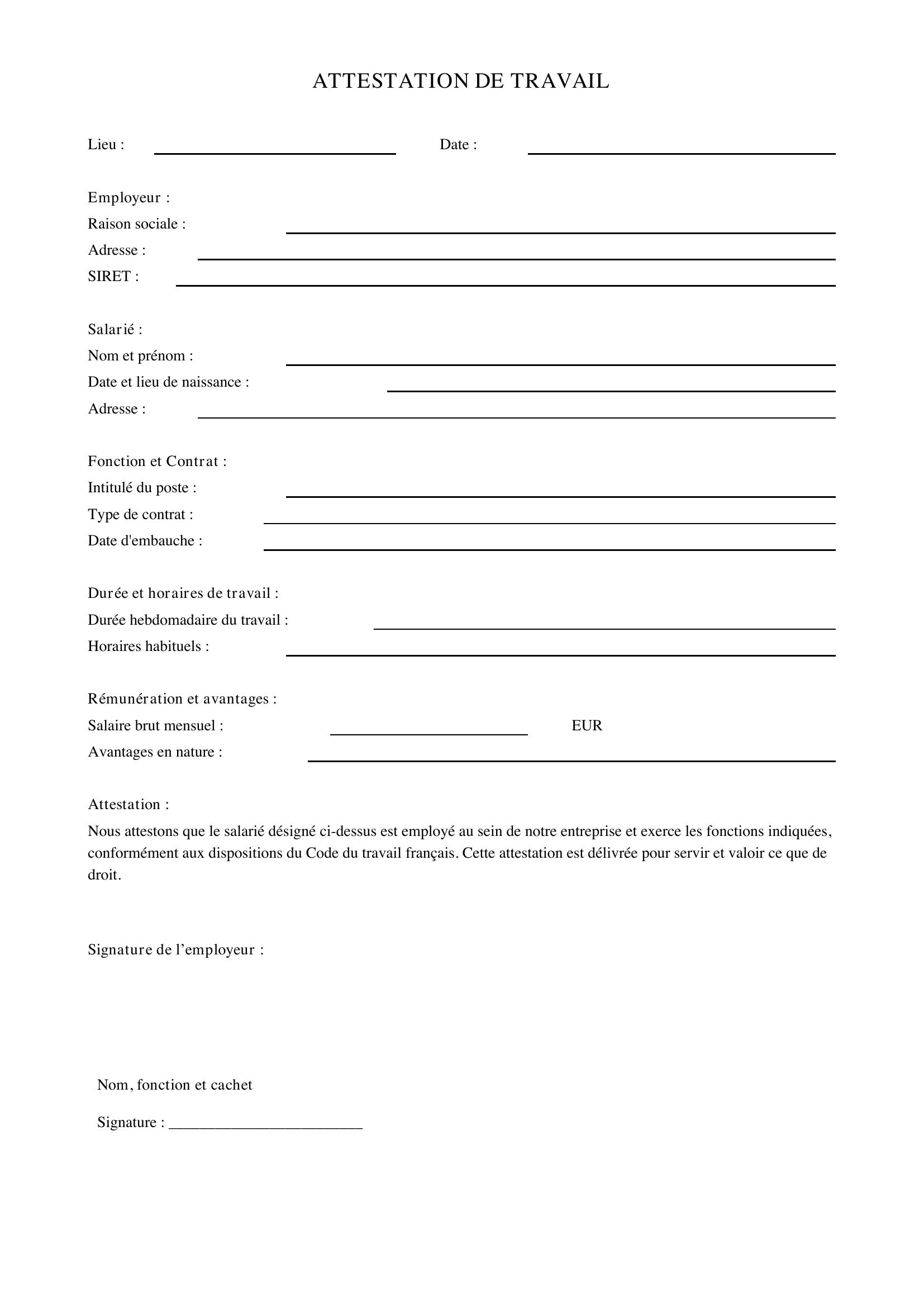 Attestation De Travail