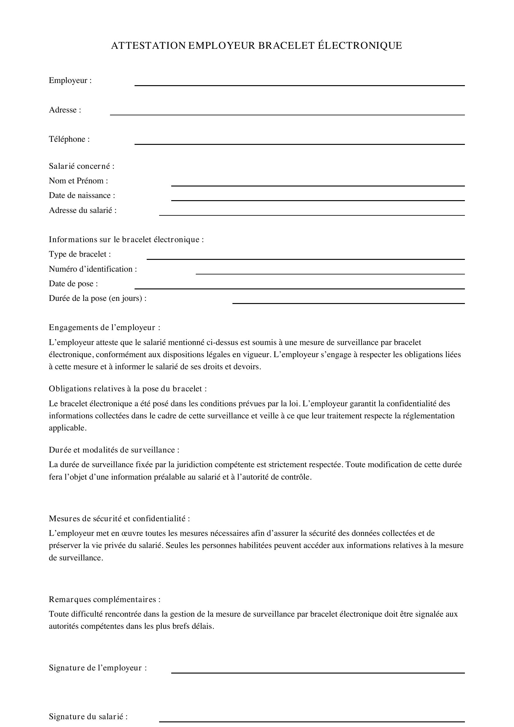 Attestation Employeur Bracelet Électronique
