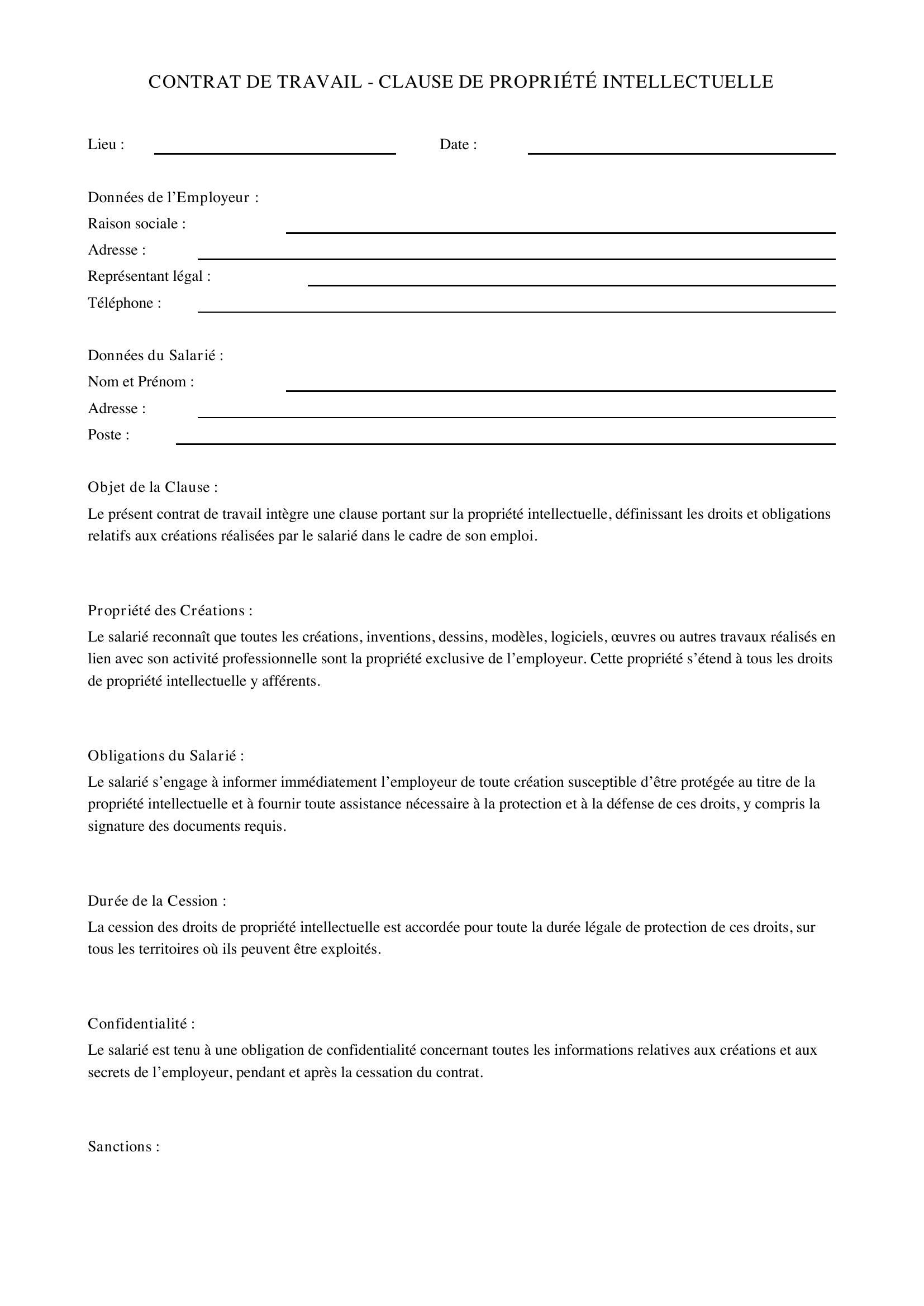 Clause Propriété Intellectuelle Contrat De Travail