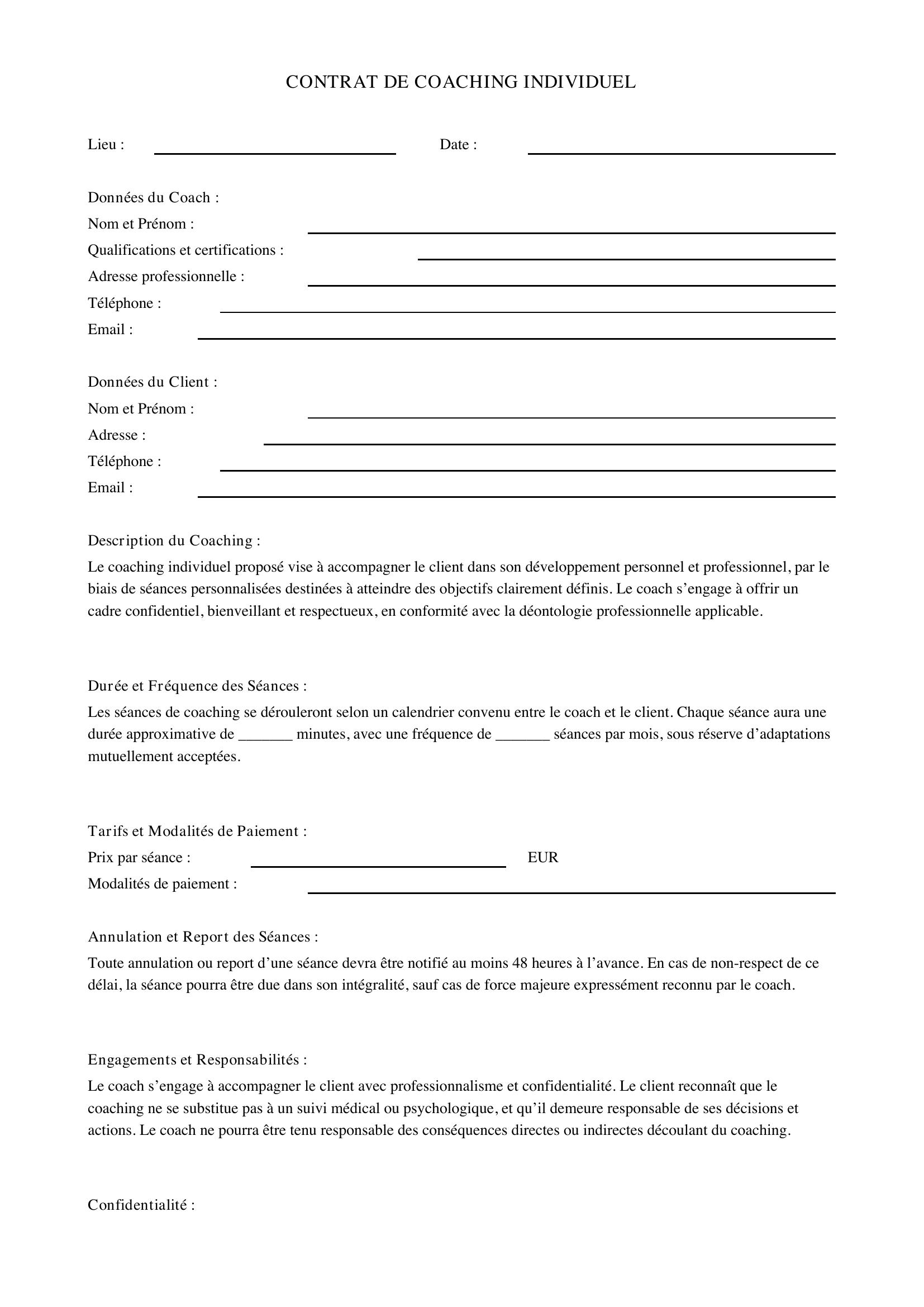 Contrat De Coaching Individuel