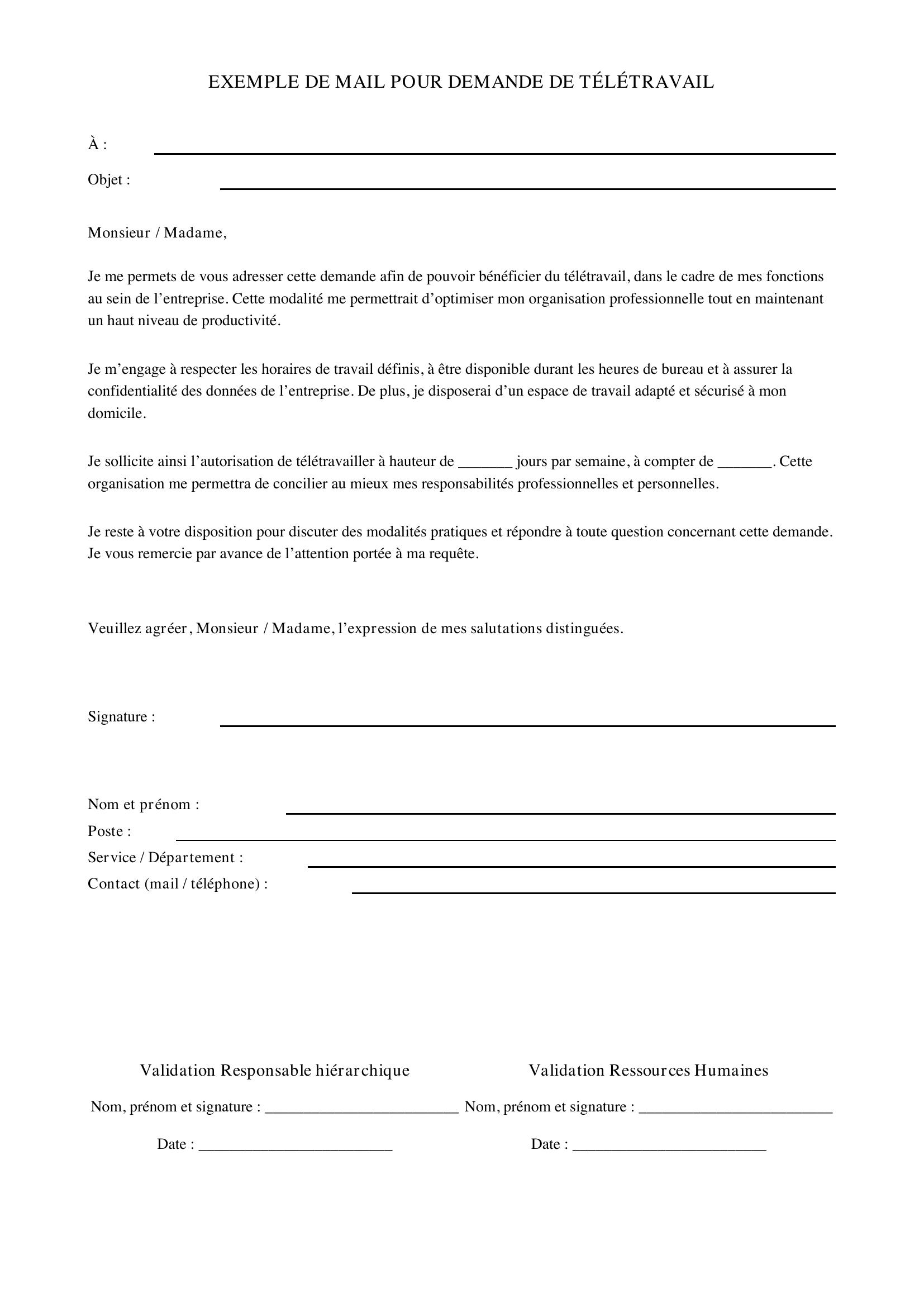 Exemple De Mail Pour Demande De Télétravail