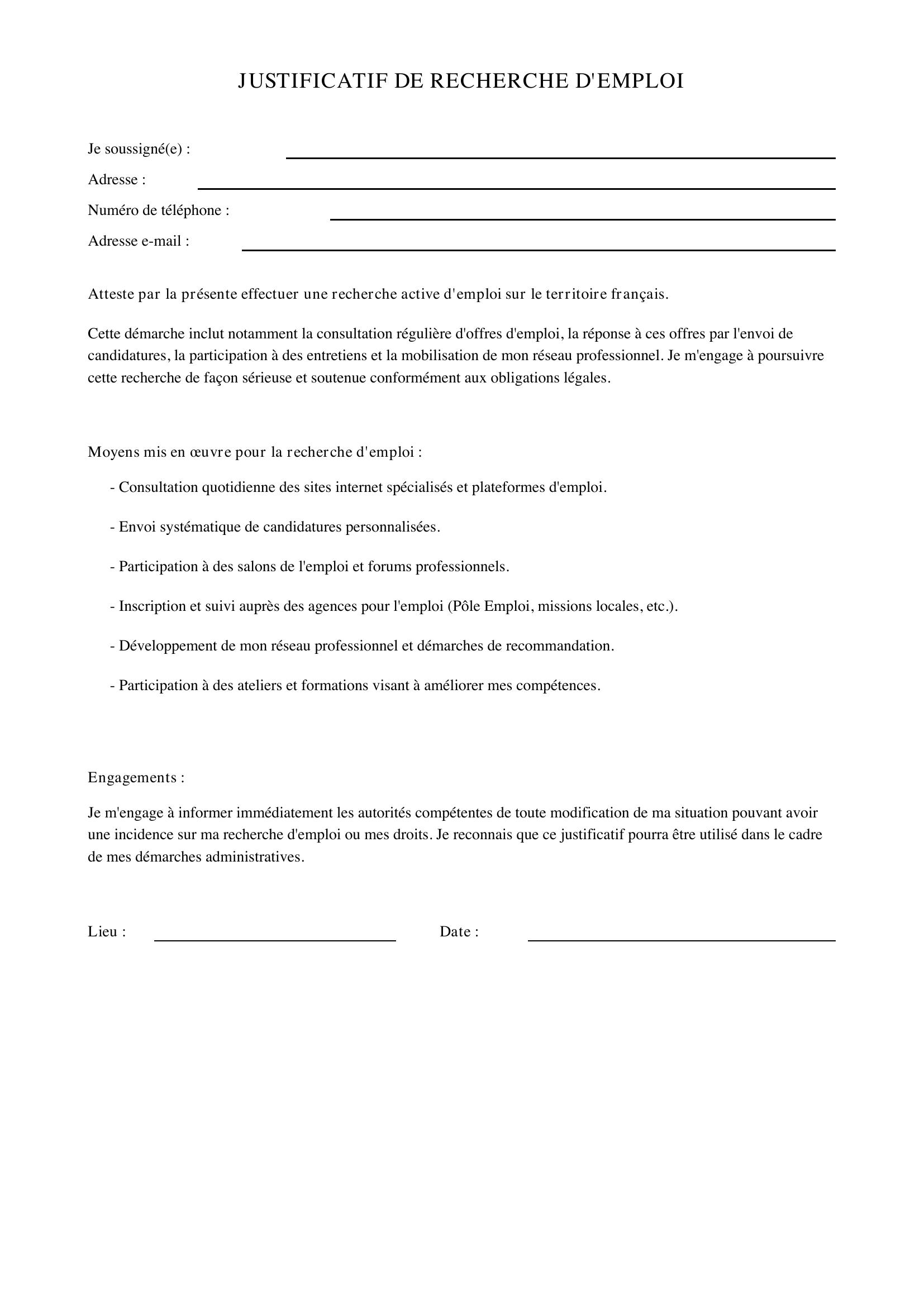 Exemple Justificatif De Recherche D'Emploi
