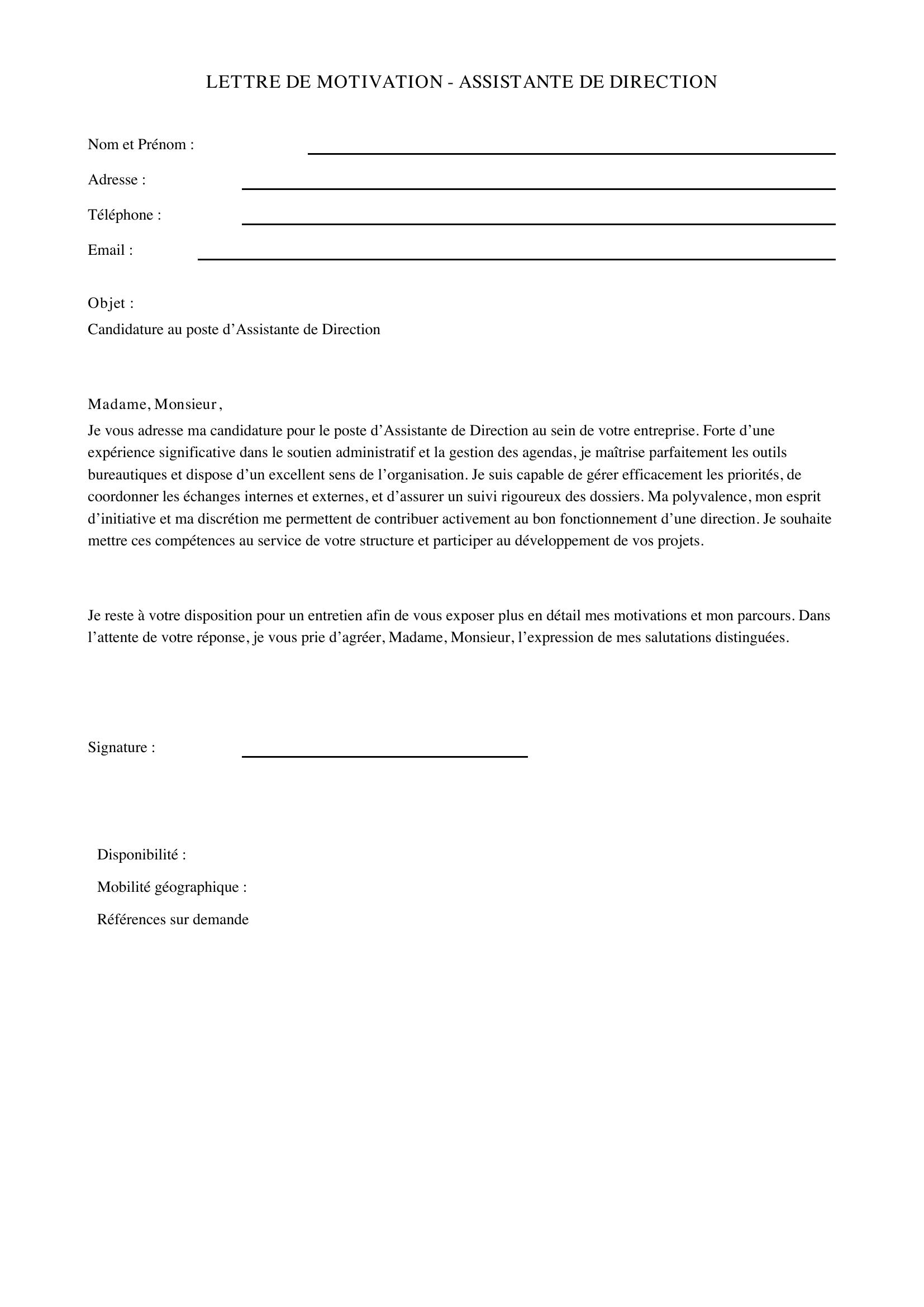 Lettre De Motivation Assistante De Direction