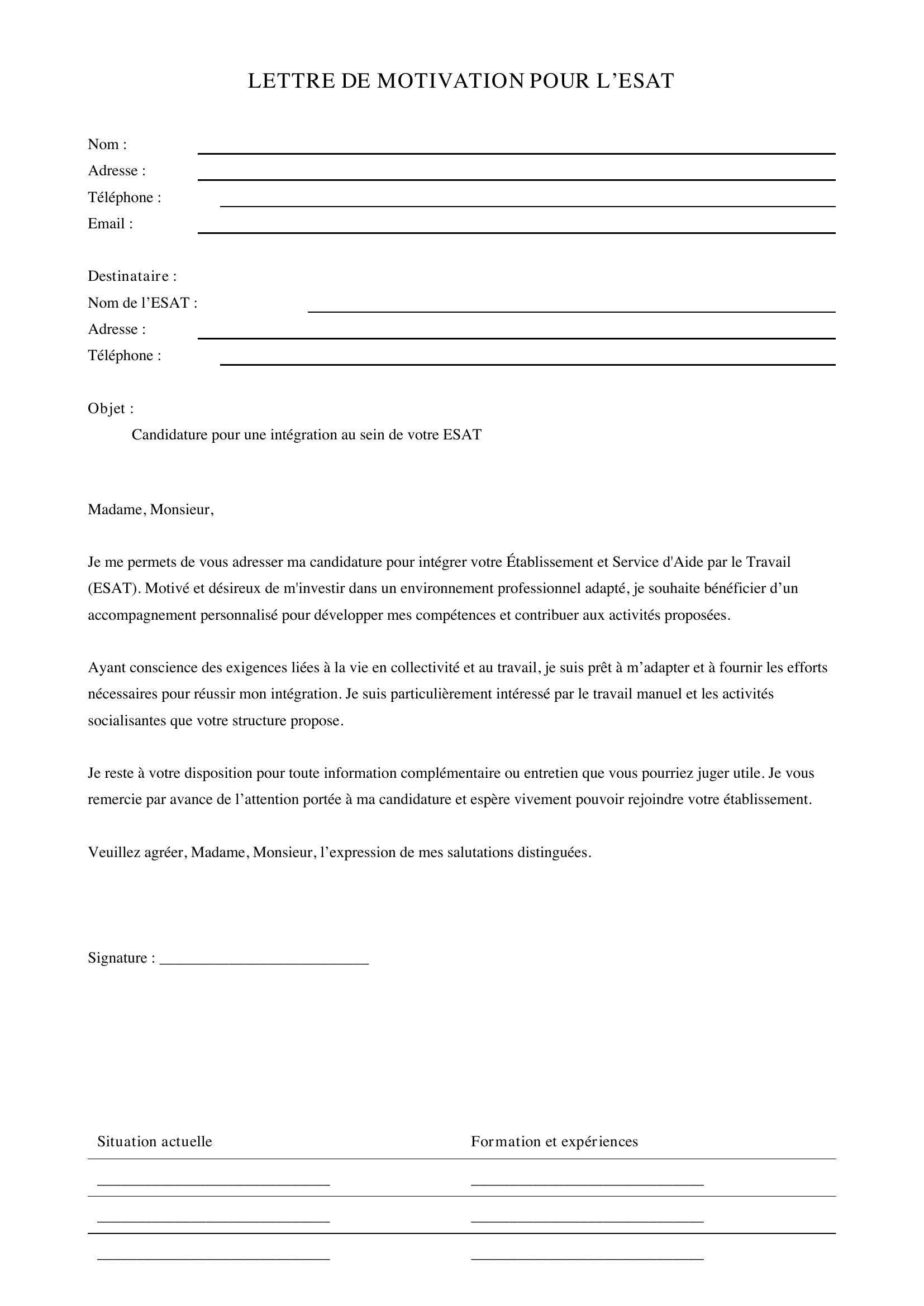 Lettre De Motivation Esat
