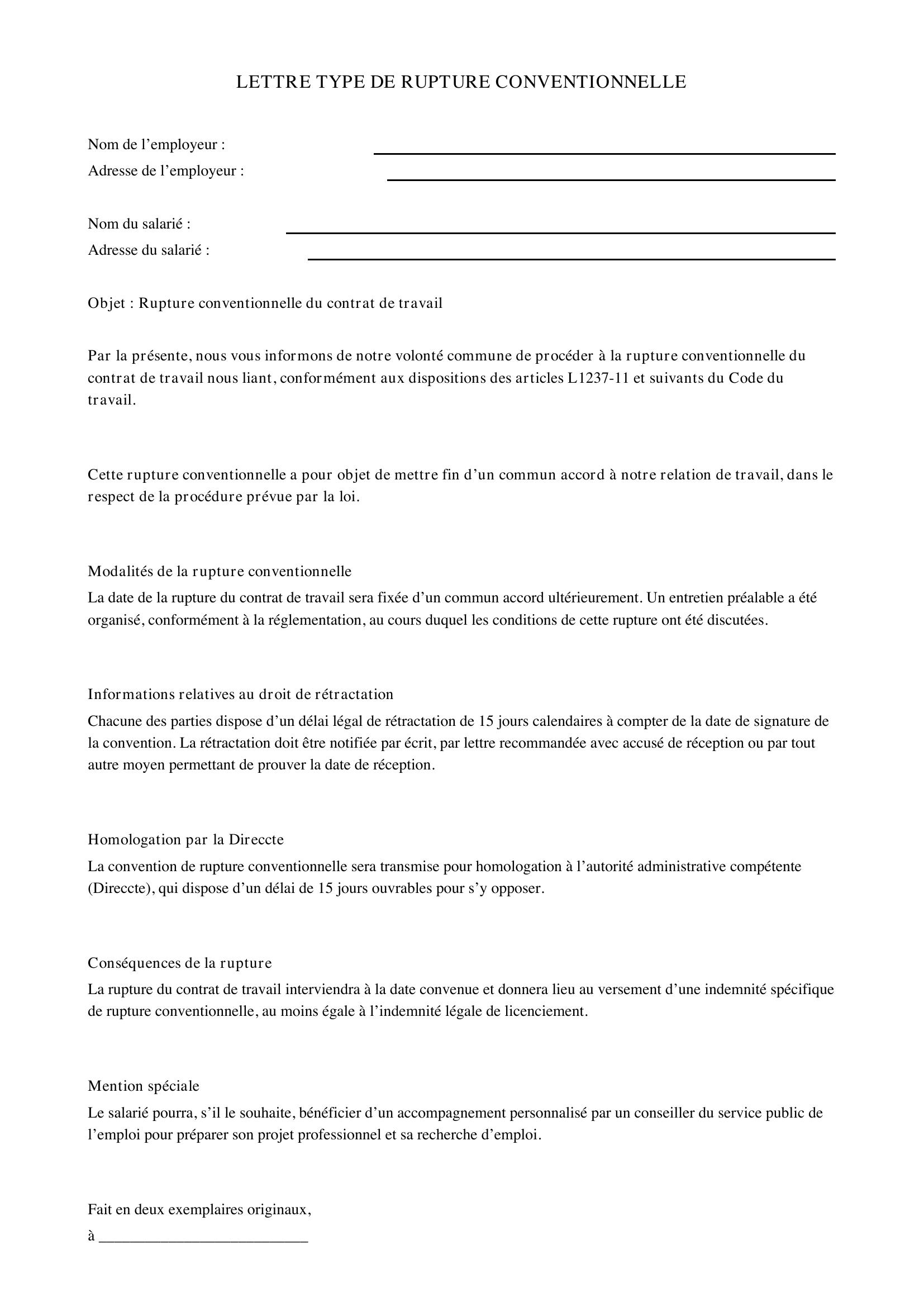 Lettre Type Rupture Conventionnelle