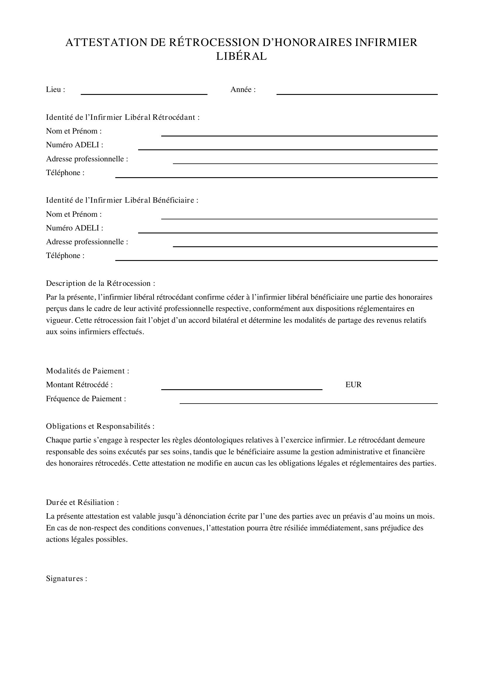 Modèle Attestation Rétrocession Honoraires Infirmier Libéral
