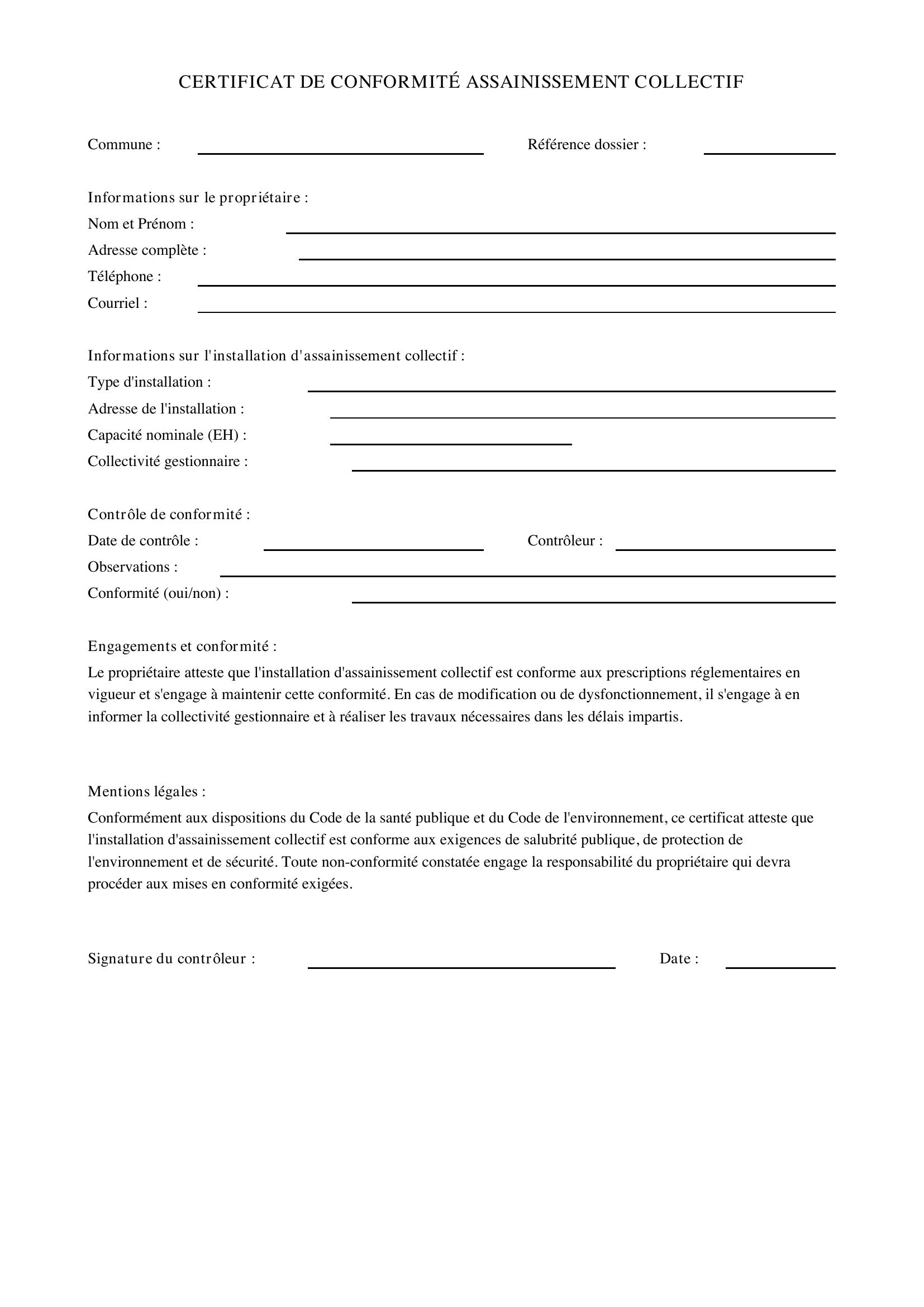 Modèle Certificat De Conformité Assainissement Collectif