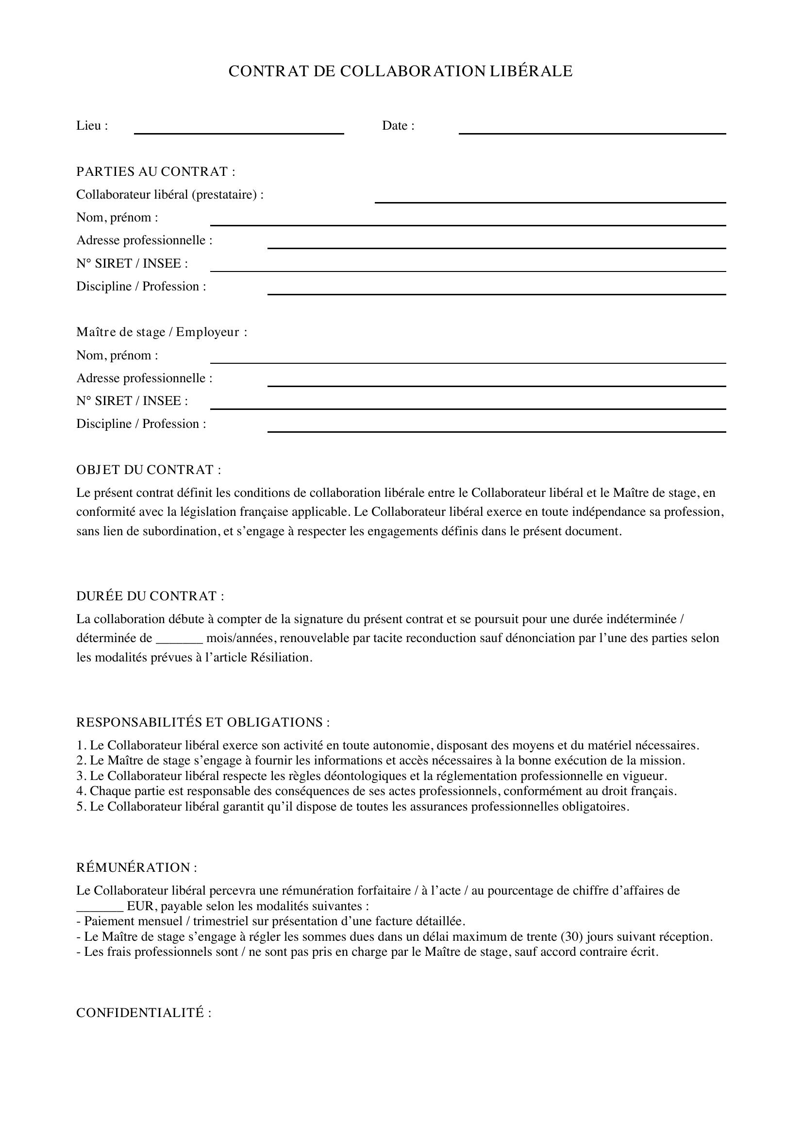 Modèle Contrat De Collaboration Libérale
