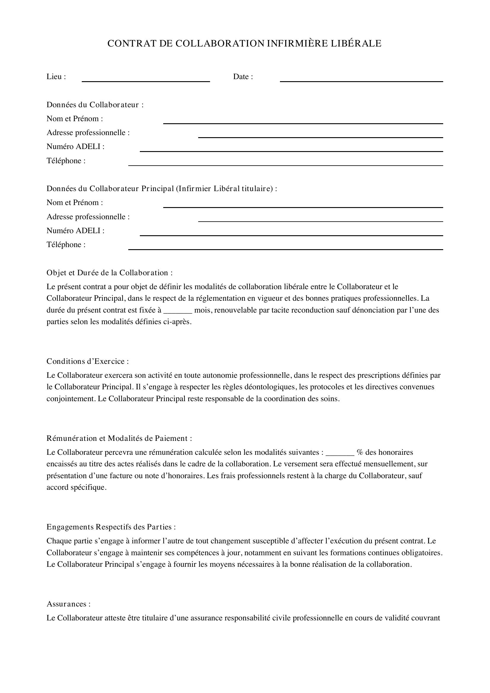 Modèle De Contrat De Collaboration Infirmière Libérale