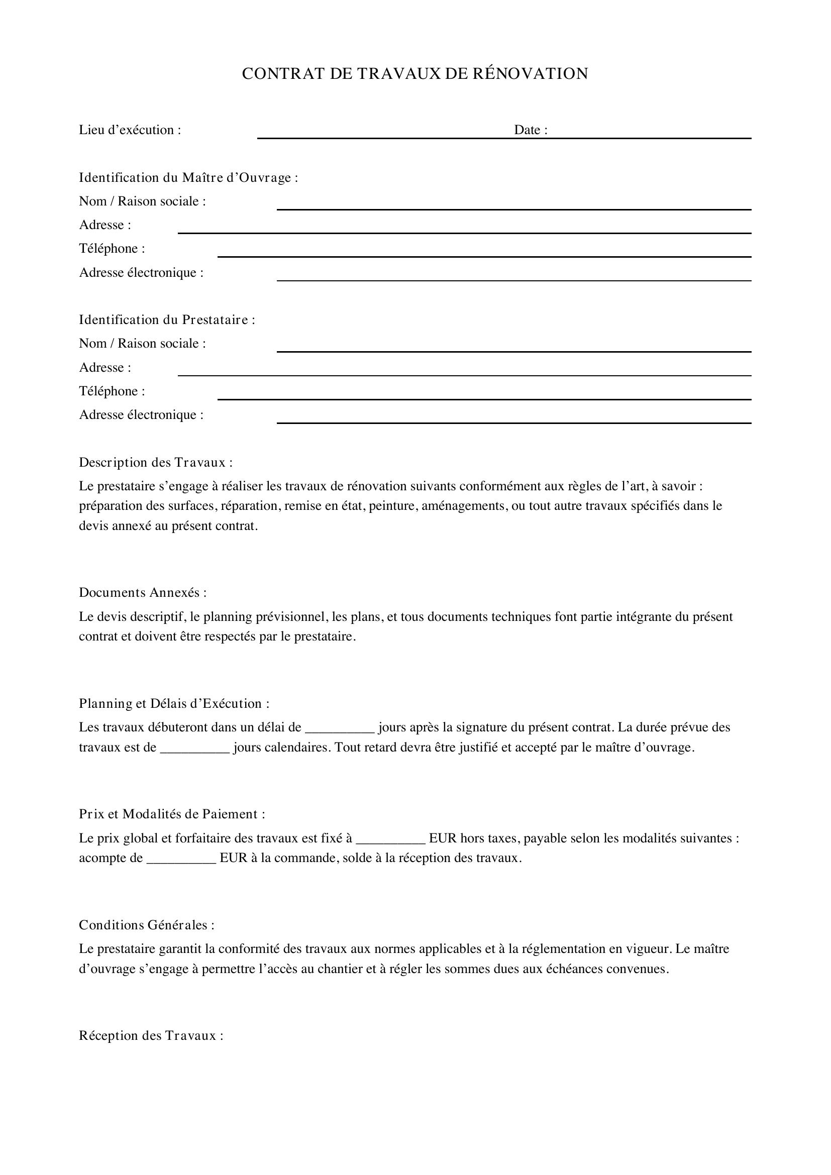 Modèle De Contrat De Travaux De Rénovation