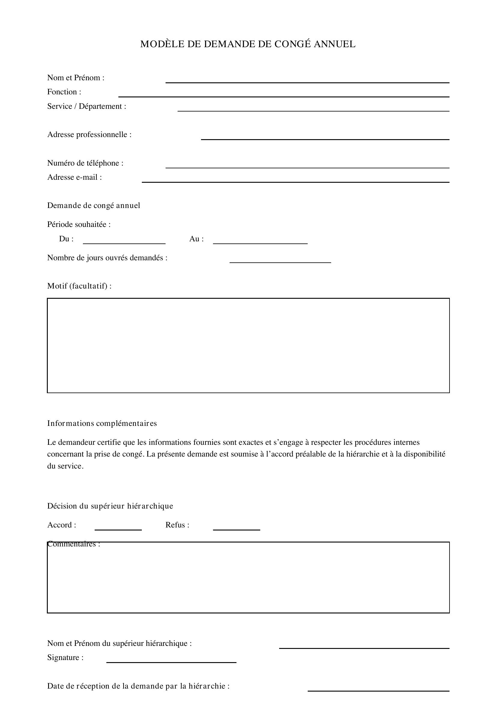 Modèle De Demande De Congé Annuel