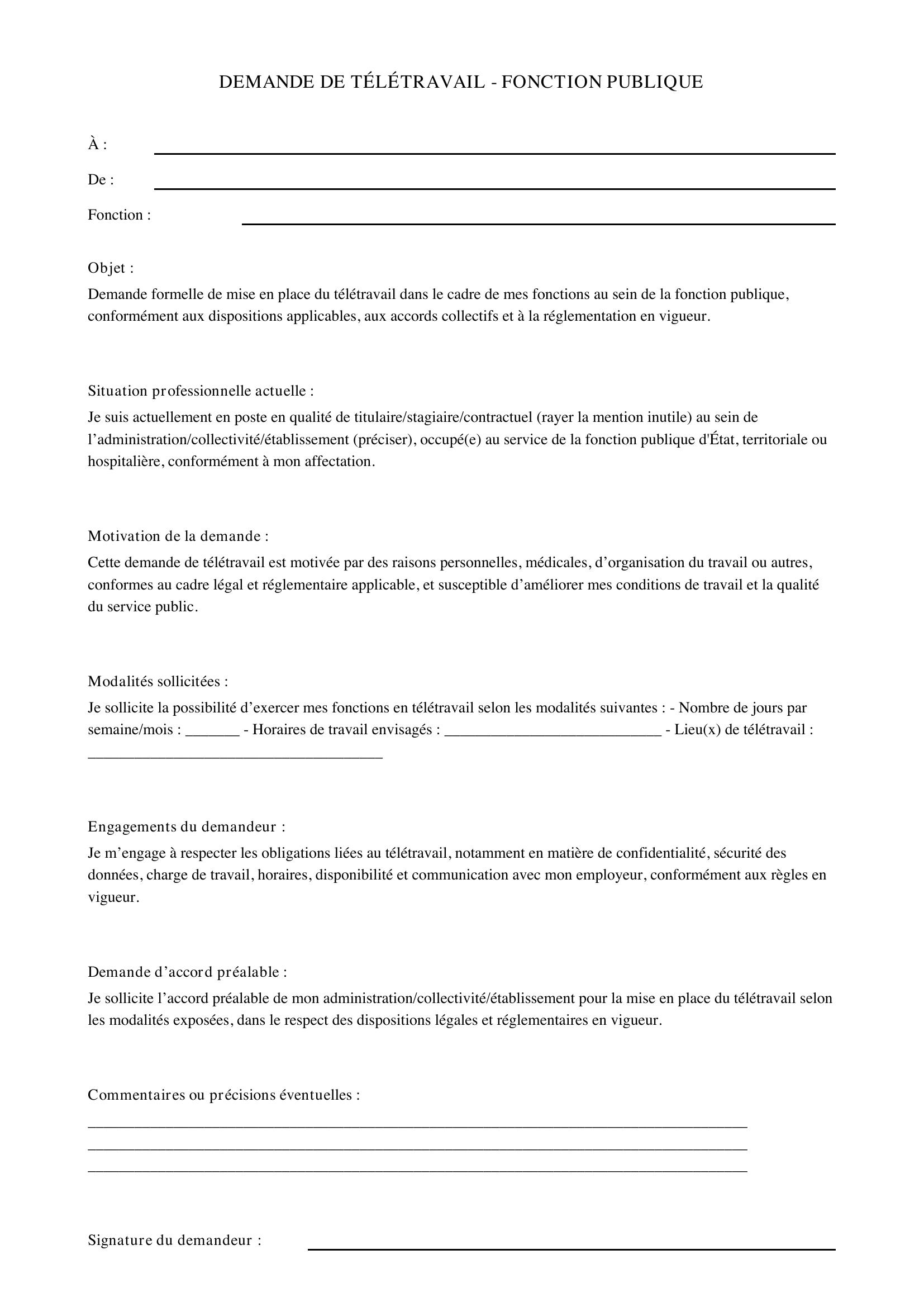 Modèle De Lettre Demande De Télétravail Fonction Publique