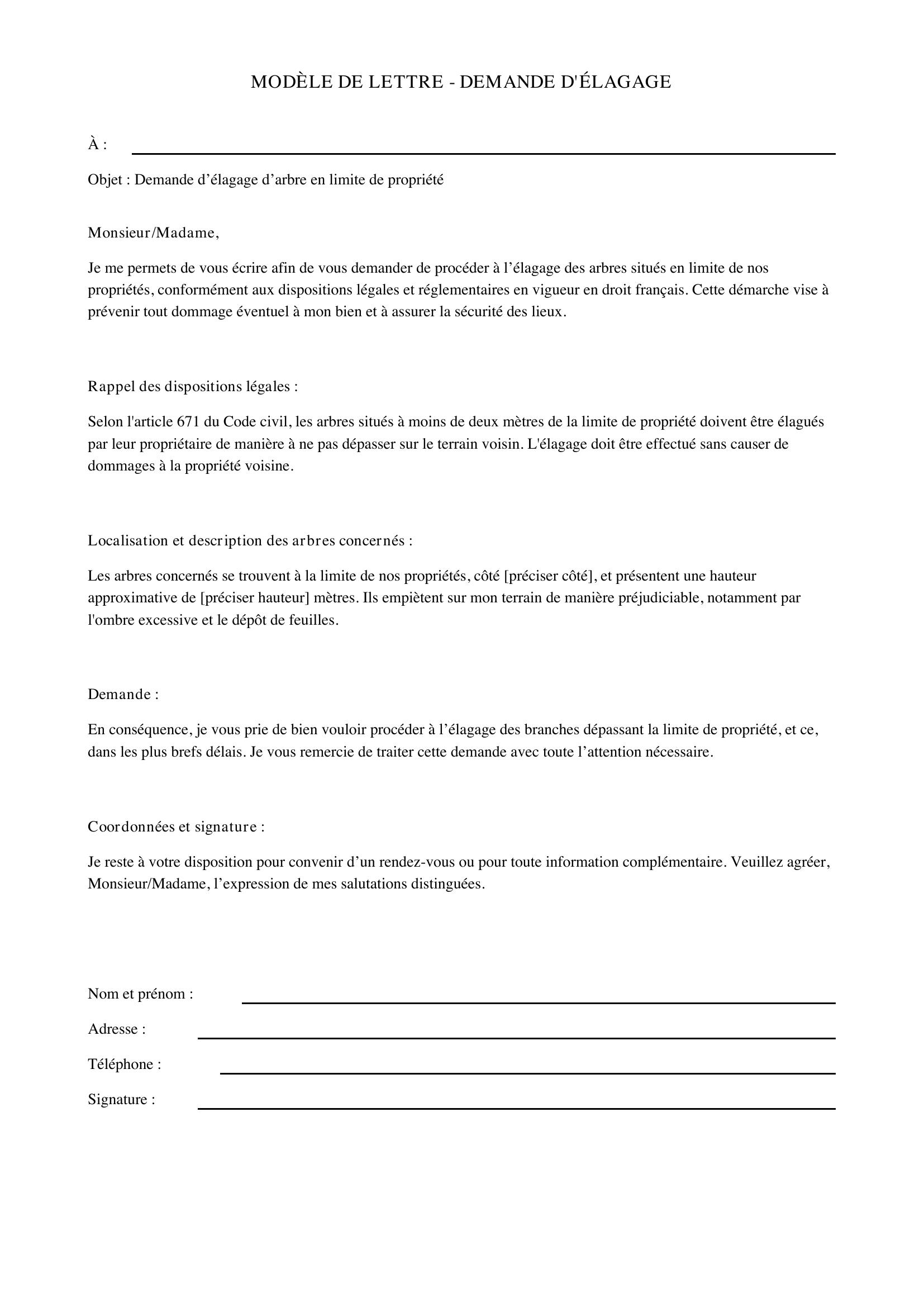 Modèle De Lettre Demande D'Élagage