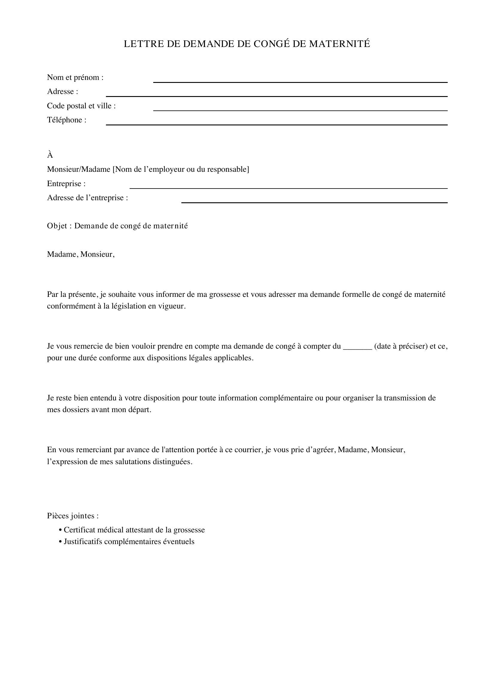 Modèle Lettre De Demande De Congé De Maternité