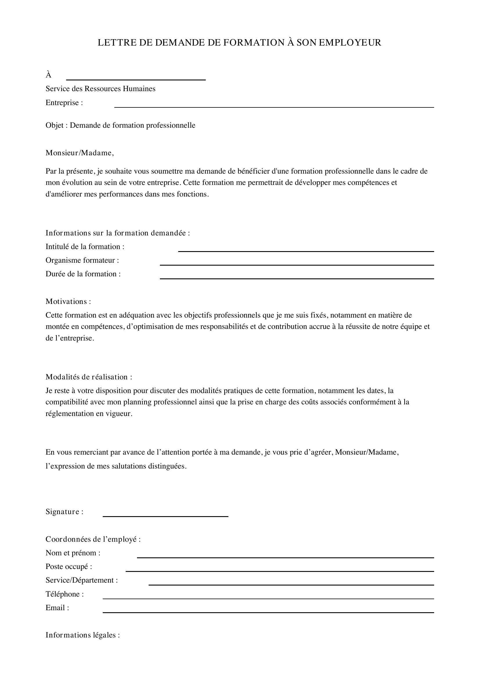Modèle Lettre Demande De Formation À Son Employeur
