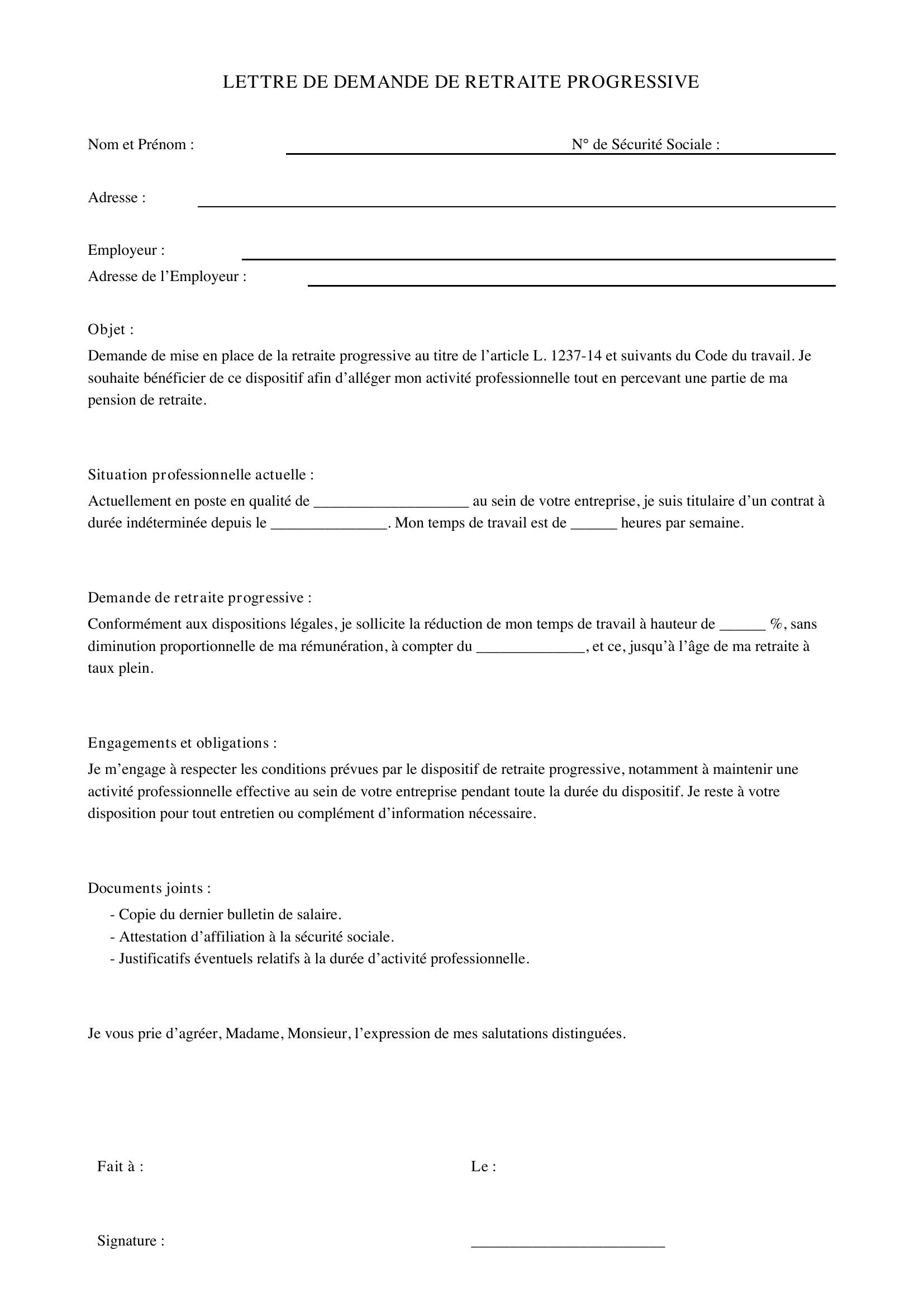 Modèle Lettre Demande Retraite Progressive Employeur