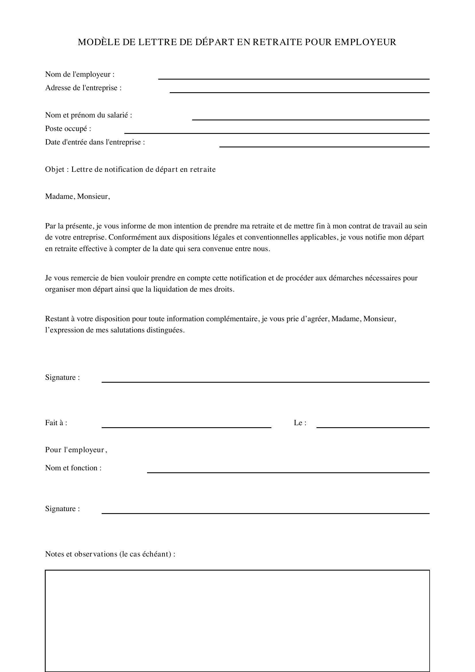 Modèle Lettre Départ Retraite Pour Employeur