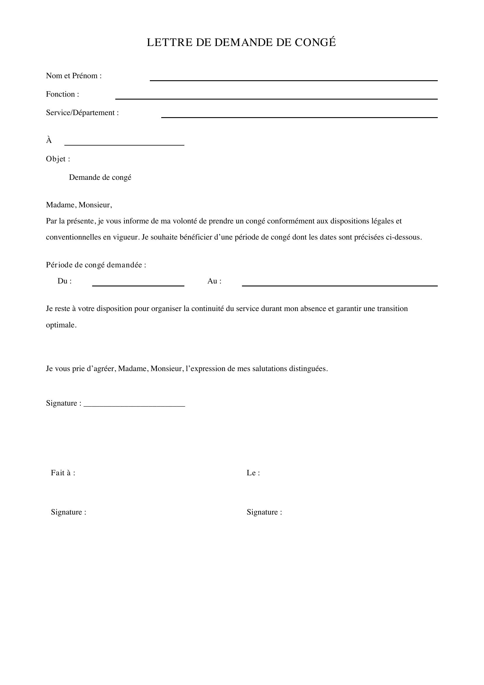 Modèle Lettre Report Congé