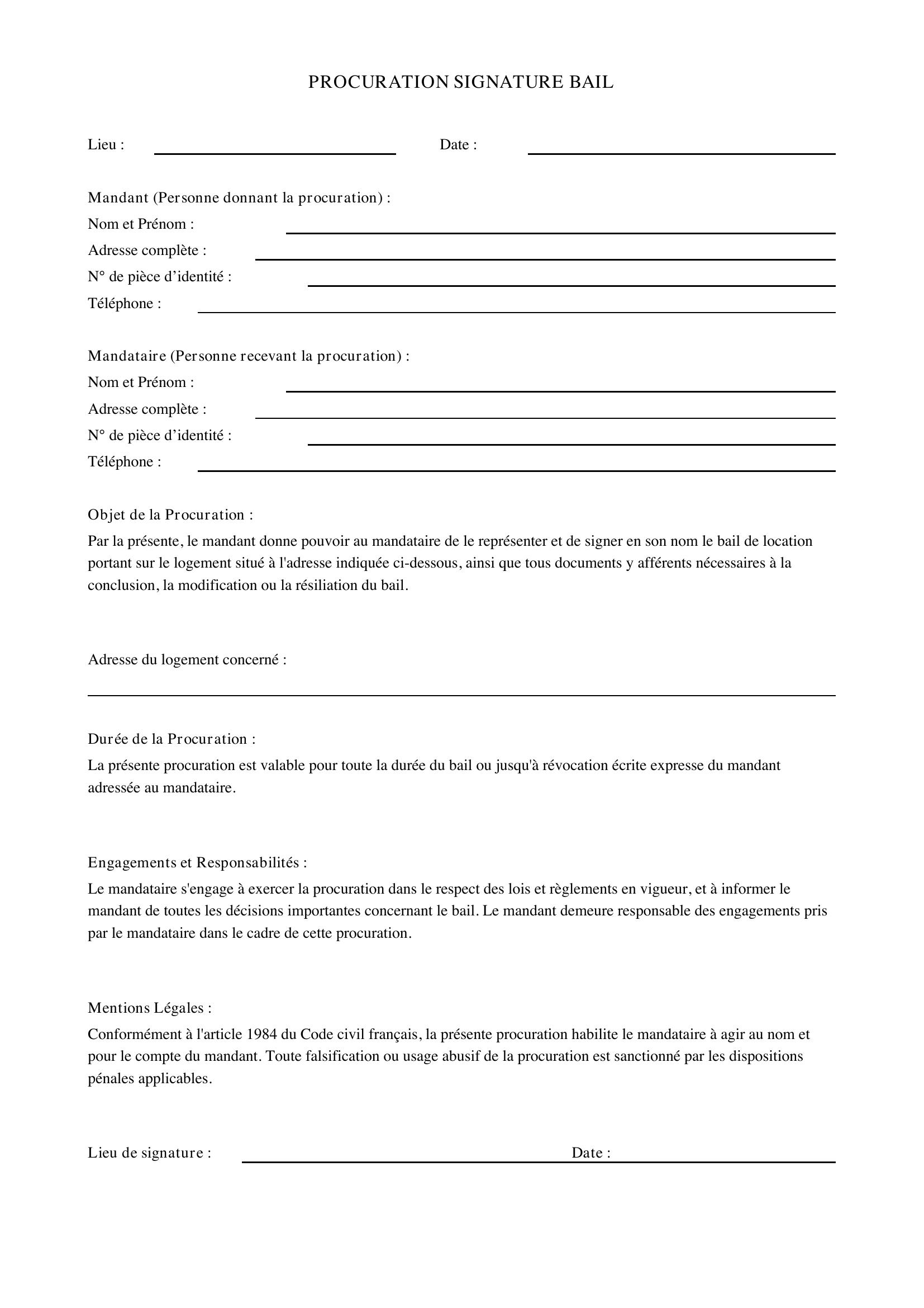 Procuration Signature Bail